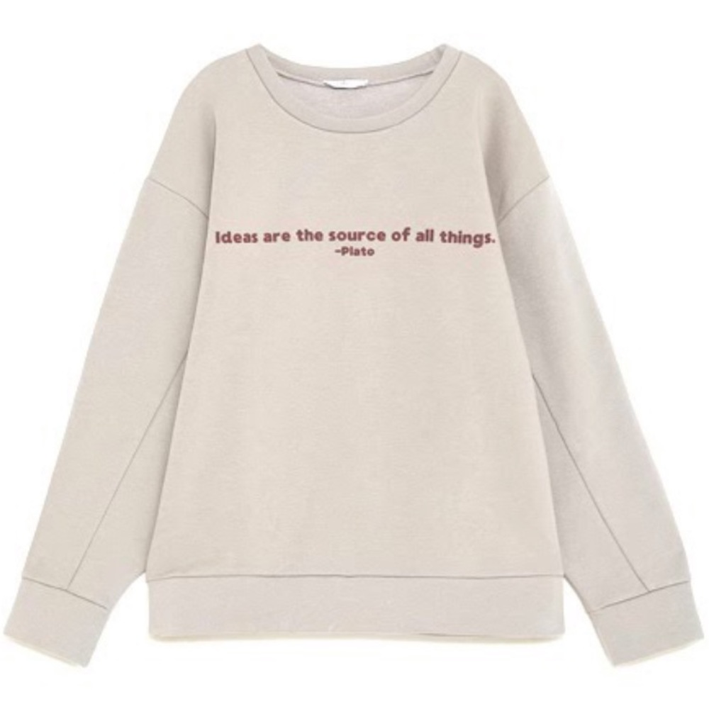 Zara | “Ideas Are The Source Of All Things” Tan Pullover Sweater